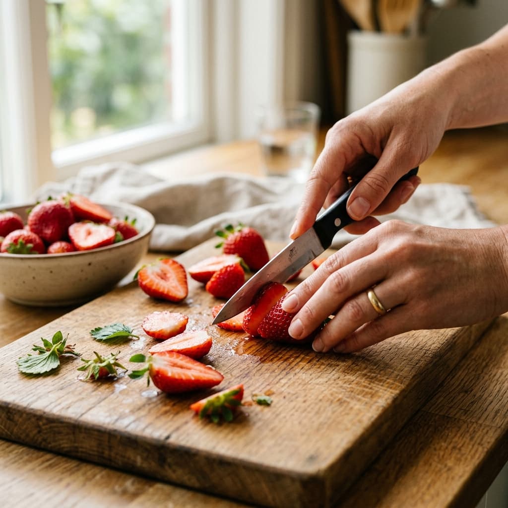 Slicing strawberries
